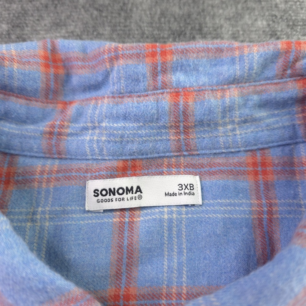 New Sonoma Shirt 3XB Supersoft Flannel Red Blue Plaid Double Brushed Button Up - Picture 3 of 8